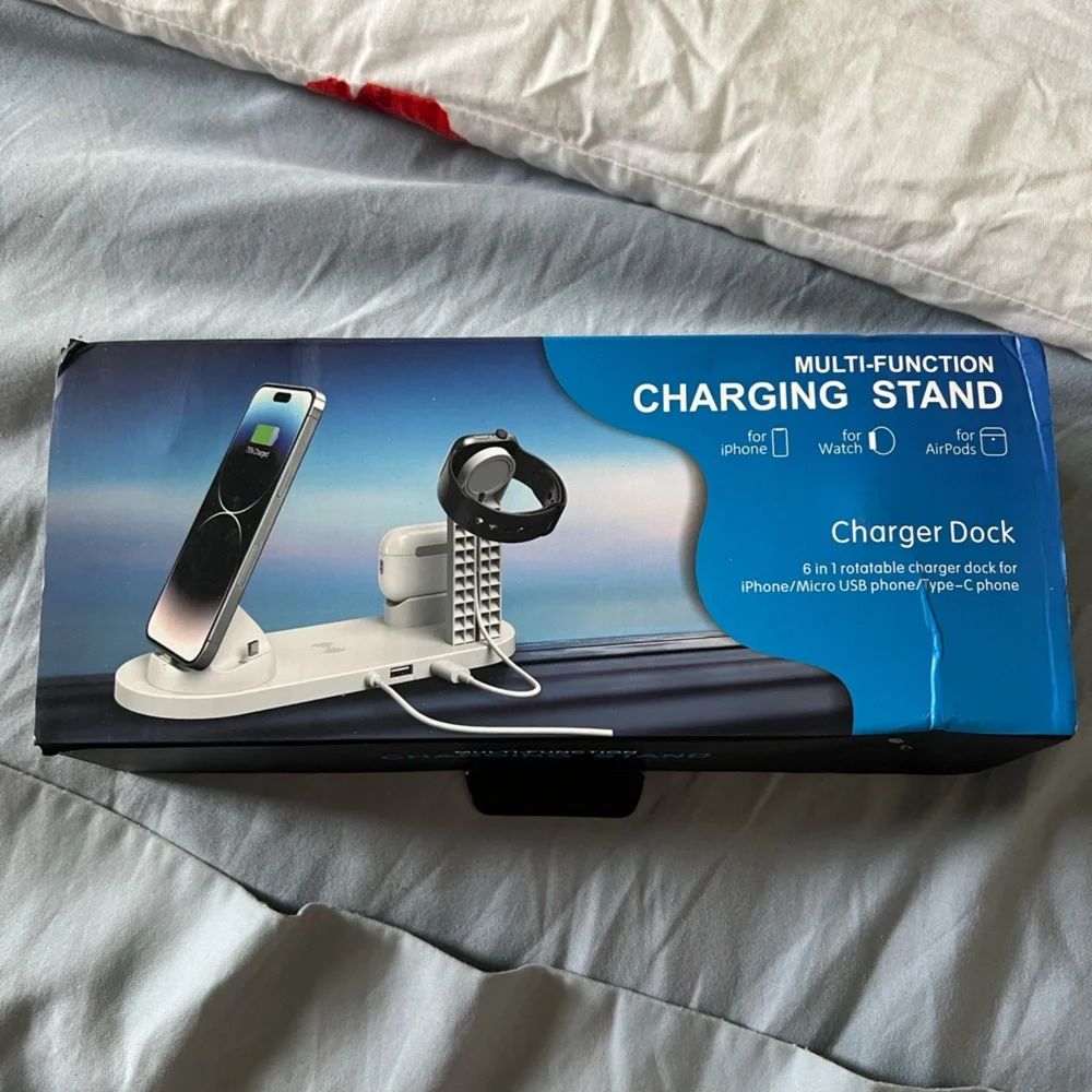 6 in 1 Wireless Rotatable White Charging Dock Station Fast Wireless Char…